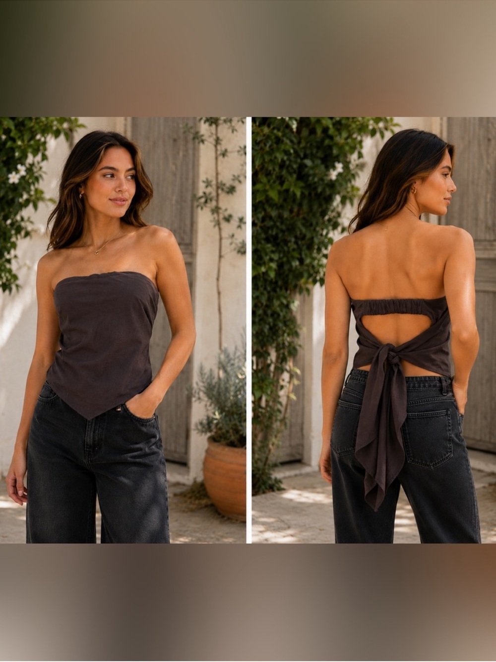 Young Fabulous & Broke Strapless Tie-Back Top and wide leg pants NWT